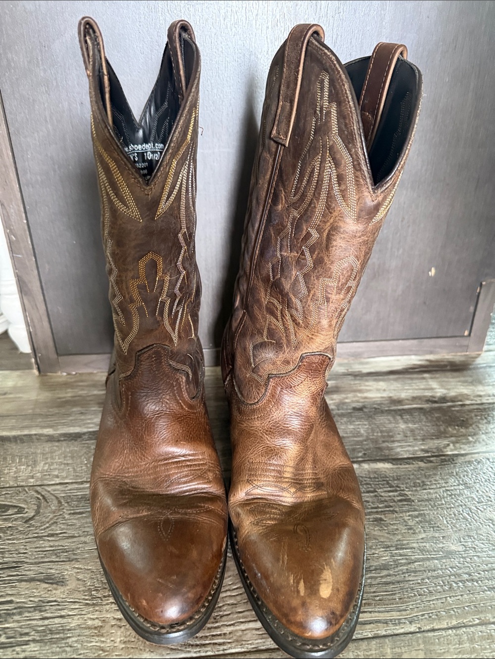 🌟Laredo 🌟Brown Embroidered Leather Cowboy Men Boots, 10.5 D